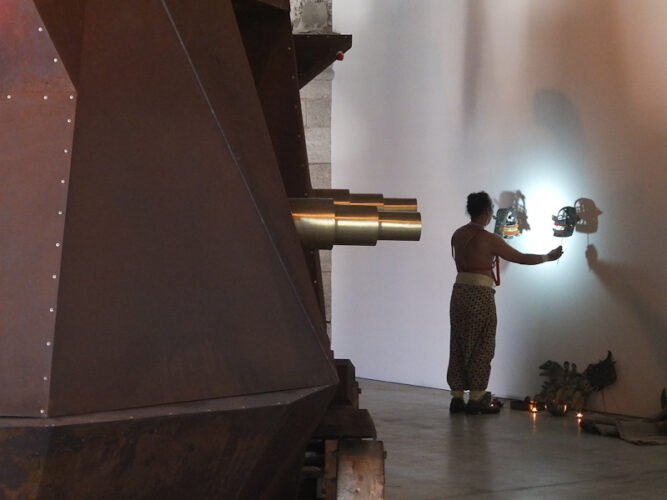 Heri Dono’s 'Voyage – Trokomod' at the Indonesian Pavilion, 2015. Image by Luciano Romano.