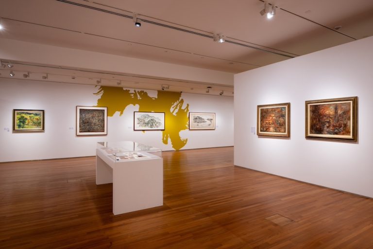 Installation view of “The World Outside” section, Becoming Lim Tze Peng. National Gallery Singapore, 2024.