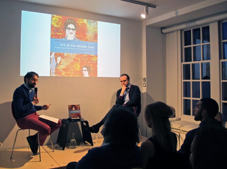 Delfina Foundation collector-in-residence, Sultan Sooud Al Qassemi, in conversation with Saeb Eigner, author of Art of the Middle East: Modern and Contemporary Art of the Arab World and Iran (2010), 2017 Photograph:  Delfina Foundation