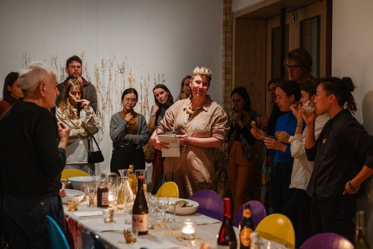 The Animist Almanac - Rudimentary Rhythms. Perforative dinner and ritual by Delfina Foundation UK associate artist Cherry Truluck. November 2022. Part of Politics of Food, season 5, supported by Gaia Art Foundation. Photo Anne Tetzlaff.