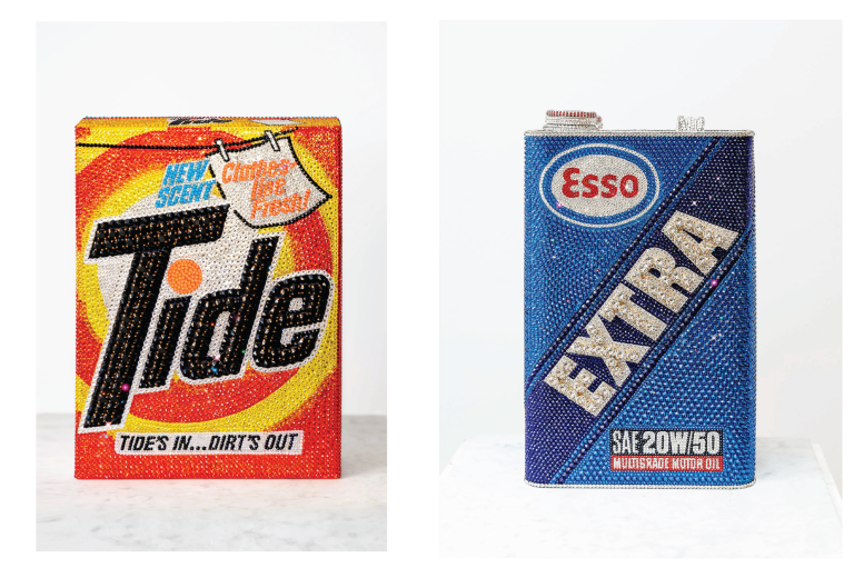 Washing Powder Tide 2023 (left) and Motor Oil Esso 2023 (right). Image courtesy of The Columns Gallery and artist.