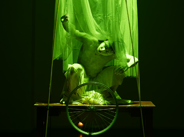 Puppies Puppies (Jade Guanaro Kuriki-Olivo), "Revolt of the Body", 2025, keynote at T:>Works, Singapore as part of Per°Form Open Academy. Courtesy the artist and Kim Association. Photo Grace Baey (Tiny Big Picture).