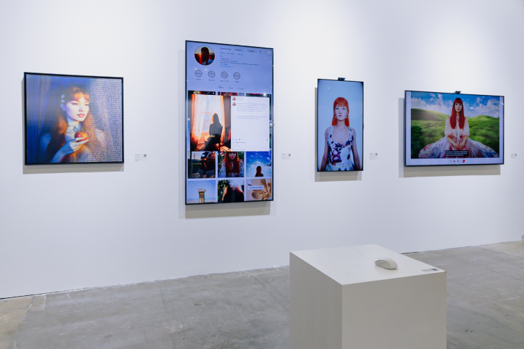 Installation view of PLATFORM at ART SG 2025 with digital screens sponsored by LG Electronics Singapore