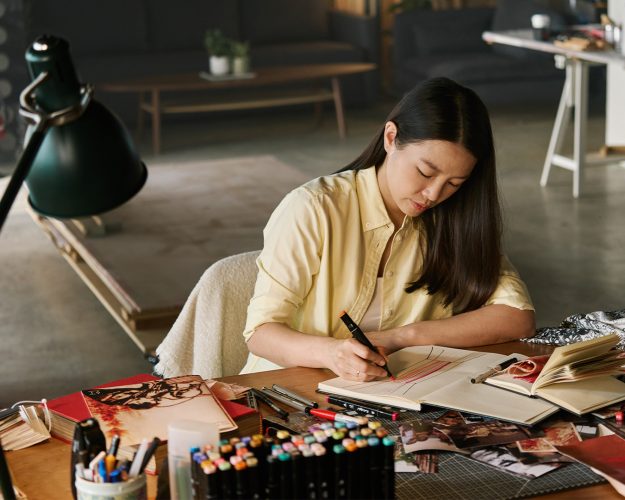 Red Hong Yi working in her studio. Image courtesy of Porsche.